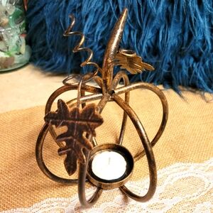 Vintage metal pumpkin tealight holder brass and black metal 4 ×6